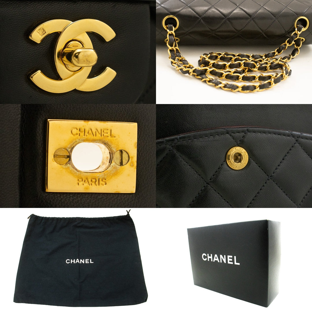Top Quality Chanel Classic Double New 10" Chain Shoulder Bag Black Lambskin