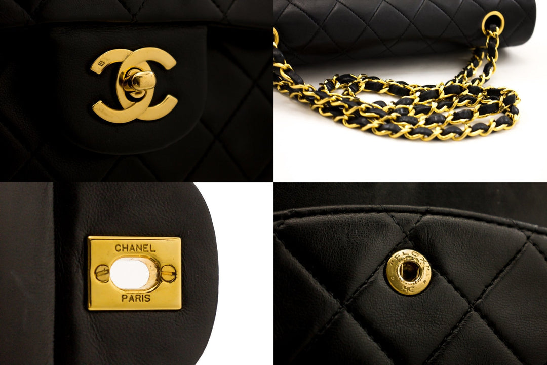 Chanel 2.55 Double New Chain Shoulder Bag Black Lambskin Handbag