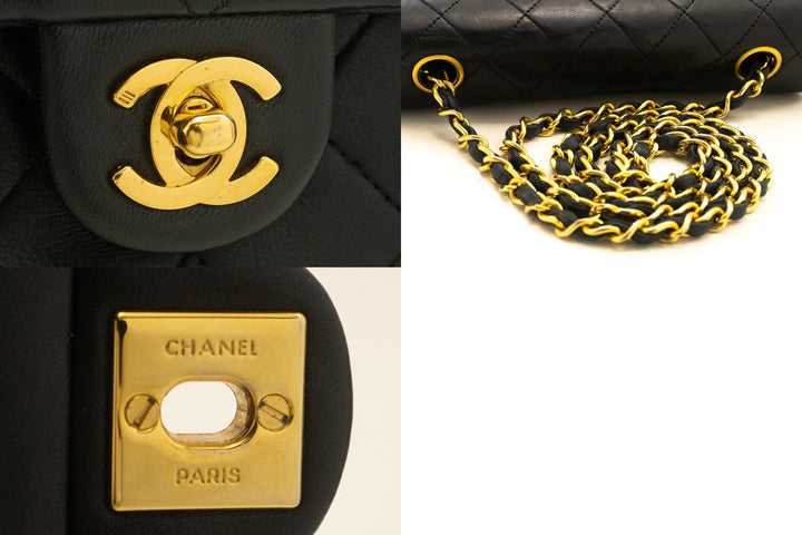Chanel Mini Square Small Chain Shoulder Bag Crossbody Black Lamb