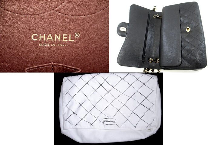 Top Quality Chanel Classic Large 11" Grained Calfskin Chain Shoulder Bag Black
