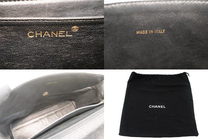 Chanel Caviar Handbag Top Handle Bag Kelly Black New Leather Gold