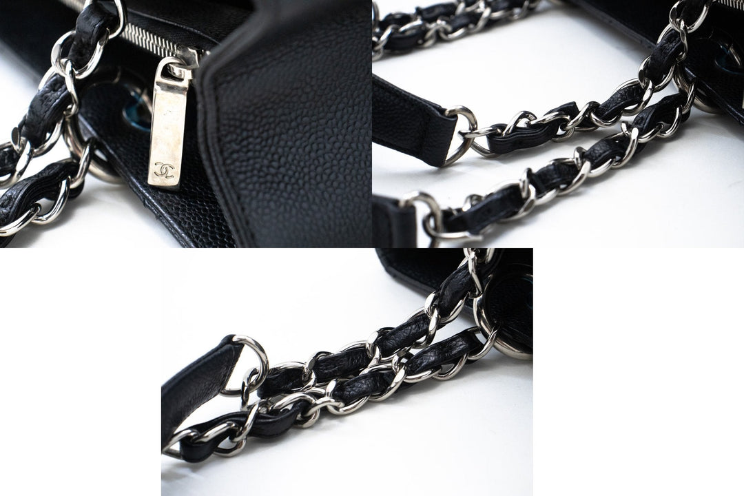 Chanel Caviar GST 13" Grand Shopping Tote Chain Shoulder Bag Black