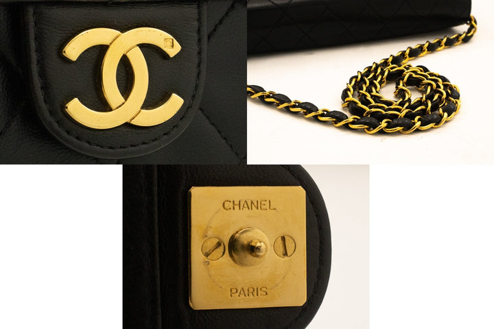 Chanel Small Chain Shoulder Bag Clutch Black Quilted New Lambskin