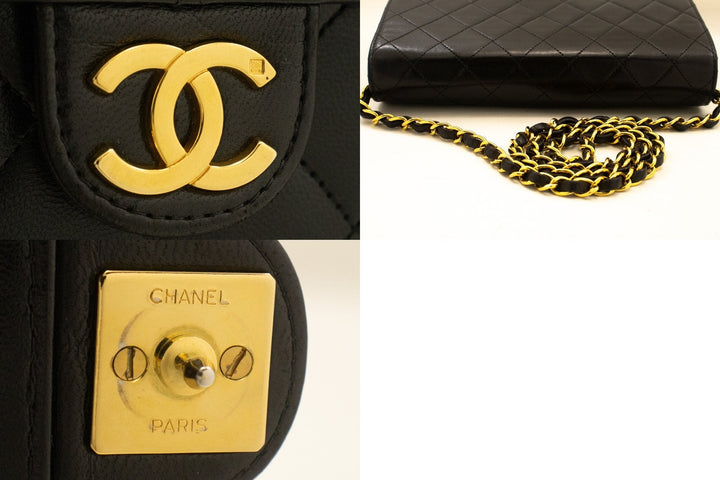 Chanel Small Chain Shoulder Bag Clutch Black Quilted New Lambskin