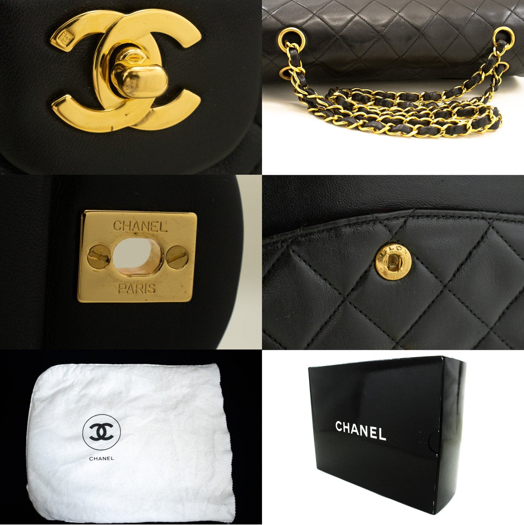 Top Quality Chanel Classic Double New 10" Chain Shoulder Bag Black Lambskin