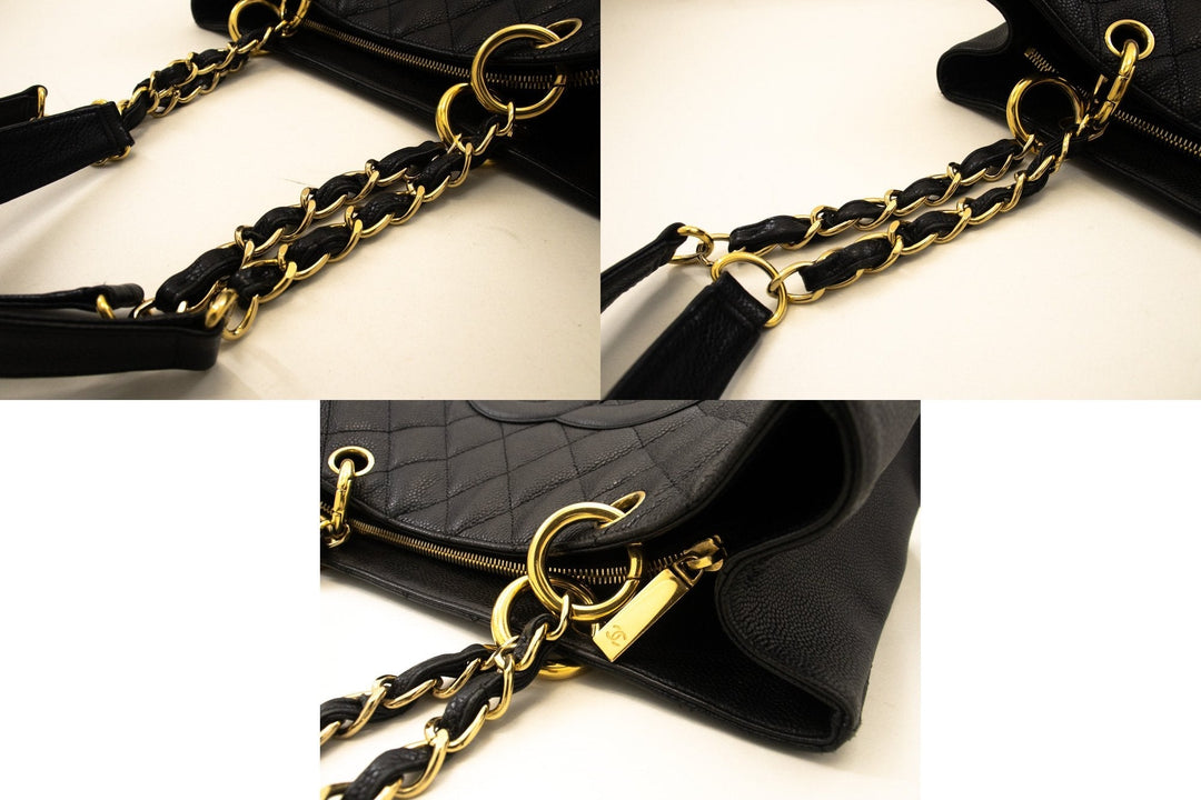 Chanel Caviar GST 13" Grand Shopping Tote Chain Shoulder Bag Black