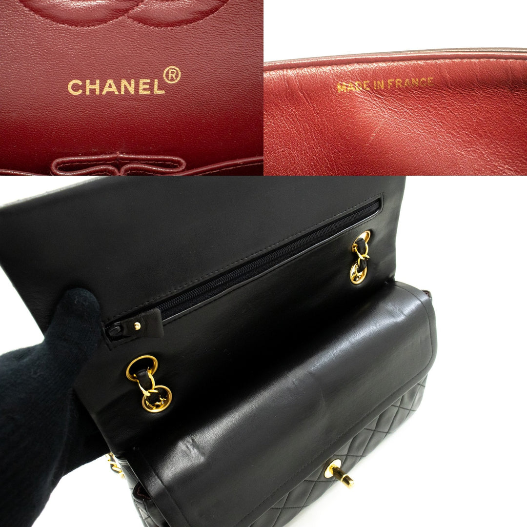 Top Quality Chanel Classic Double New 10" Chain Shoulder Bag Black Lambskin