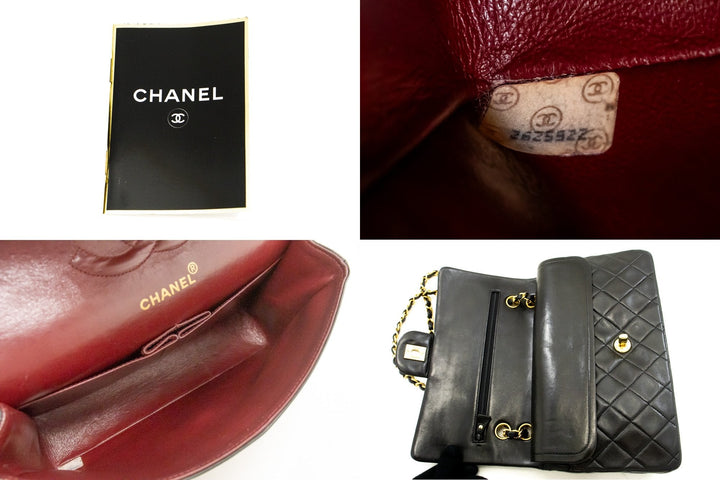 Chanel Classic Double New 10" Chain Shoulder Bag Black Lambskin