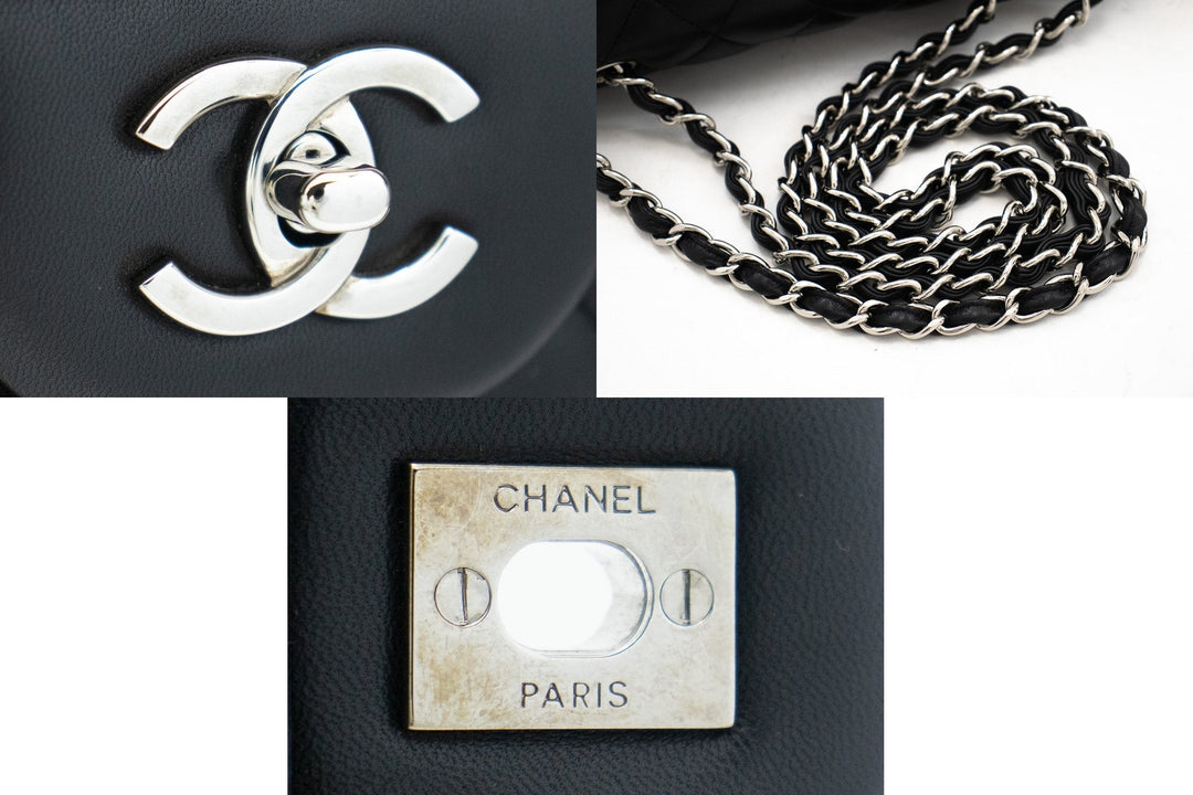 Top Quality Chanel Classic Large 11" Chain Shoulder Bag New Black Lambskin