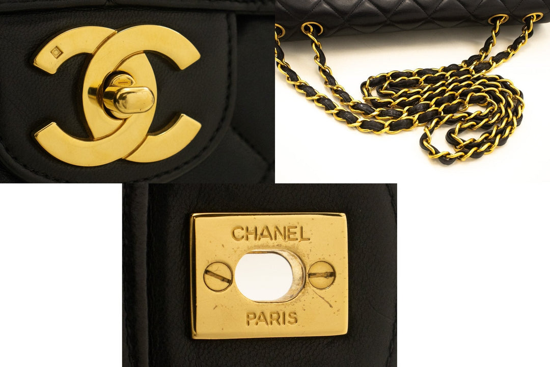 Top Quality Chanel Classic Large 11" Chain Shoulder Bag New Black Lambskin