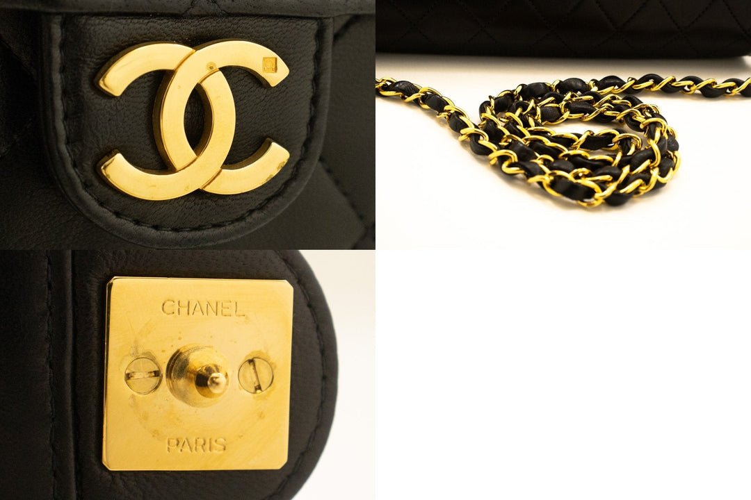Chanel Small Chain Shoulder Bag Clutch Black Quilted New Lambskin
