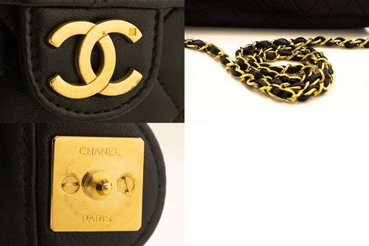 Chanel Small Chain Shoulder Bag Clutch Black Quilted New Lambskin