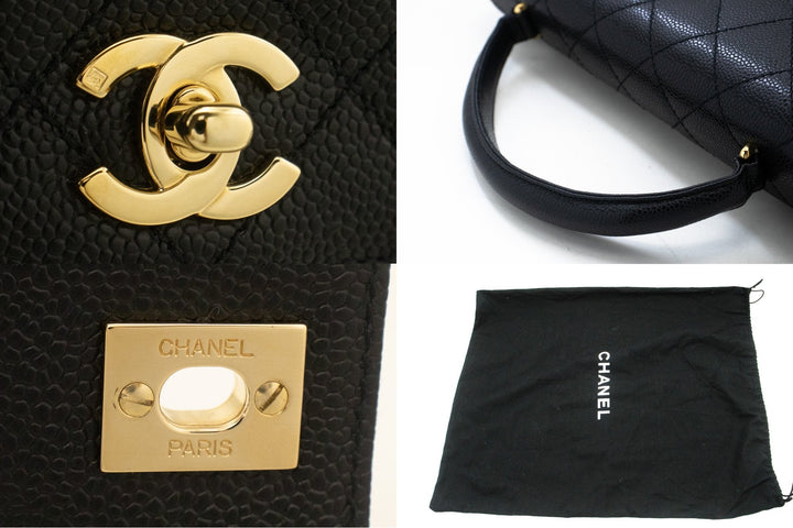 Chanel Caviar Handbag Top Handle Bag Kelly Black New Leather Gold