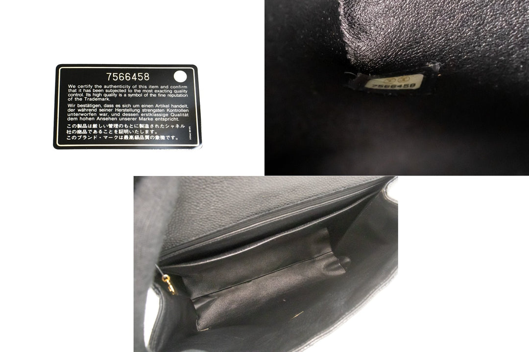 Chanel Caviar Handbag Top Handle Bag Kelly Black New Leather Gold