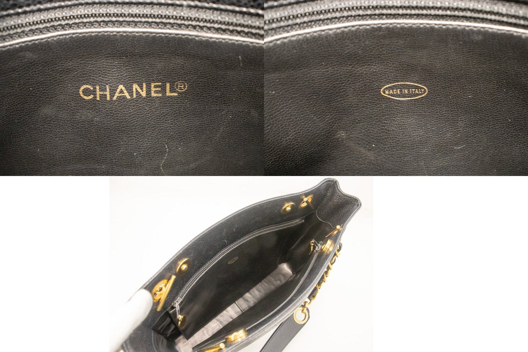 Top Quality Chanel Caviar Triple Coco Chain Shoulder Bag Black Leather Gold