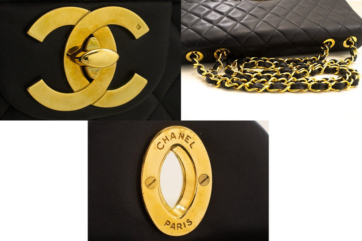 Top Quality Chanel Classic Large 13" New Chain Shoulder Bag Black Lambskin