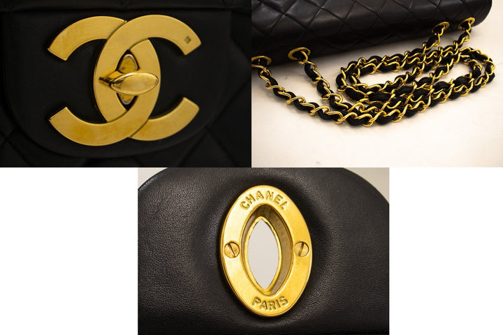 Chanel Classic Large 13" New Chain Shoulder Bag Black Lambskin