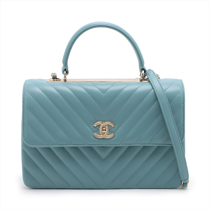 Top Quality Chanel Chevron Top Handle Bag in Light Blue 25th Series
