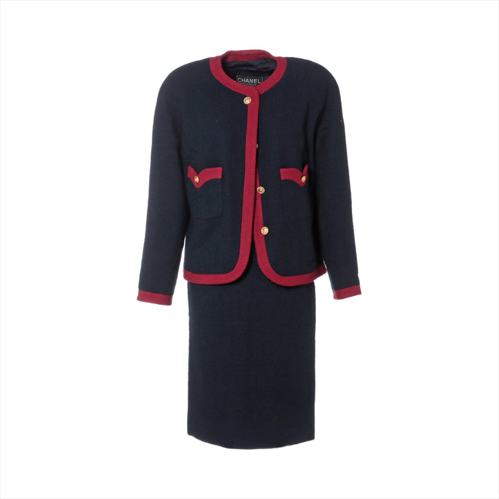 Top Quality Chanel Coconut Button Vintage Wool Setup 34  Navy x Red 20370 Wicker G Button
