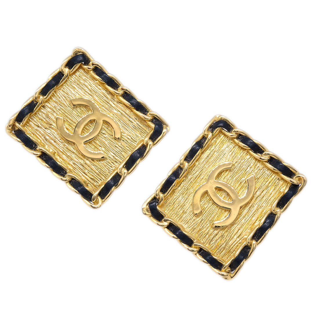 Top Quality Chanel Square Leather Earrings Clip-On Gold 26