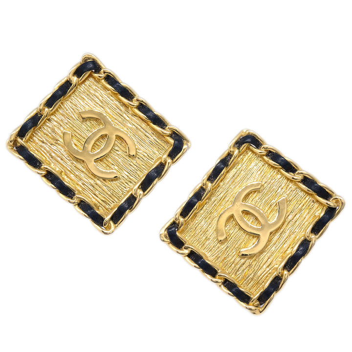 Top Quality Chanel Square Leather Earrings Clip-On Gold 26
