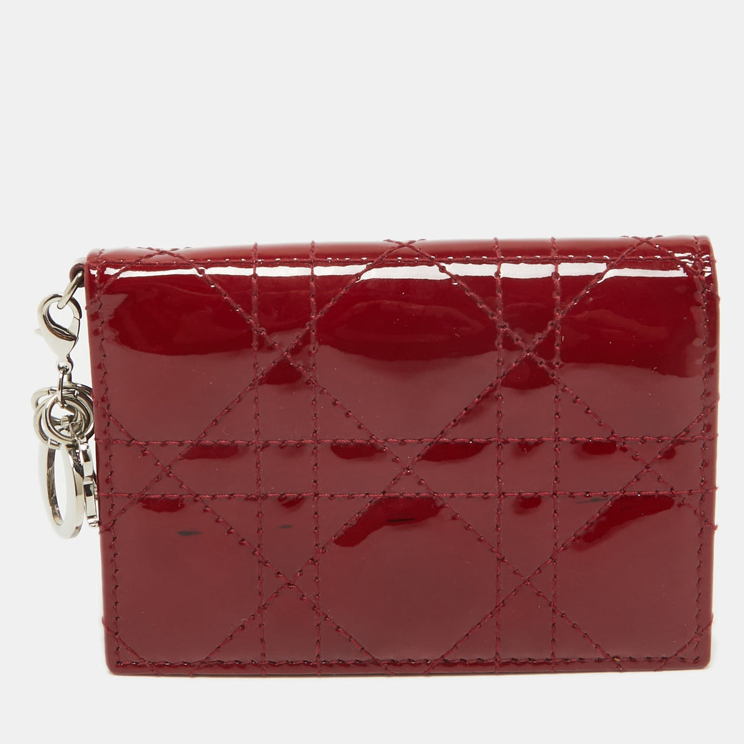 Top quality Dior Red Cannage Patent Leather Lady Flap Card Holder