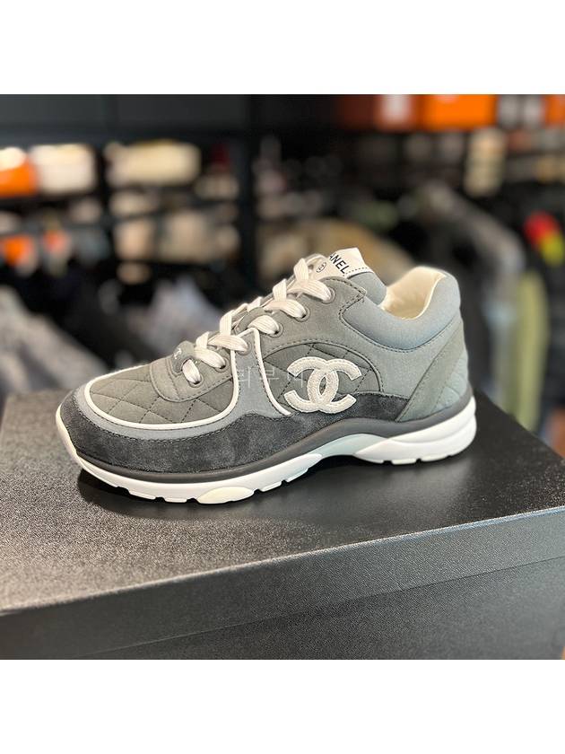 CC Logo Fabric Suede Low-Top Sneakers Dark Grey Chanel