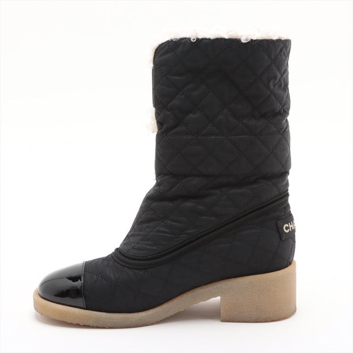 Top Quality Chanel Coco Patent Leather X Fabric Short Boots 36  Black G36702 Double Turn Locks Insol Wool