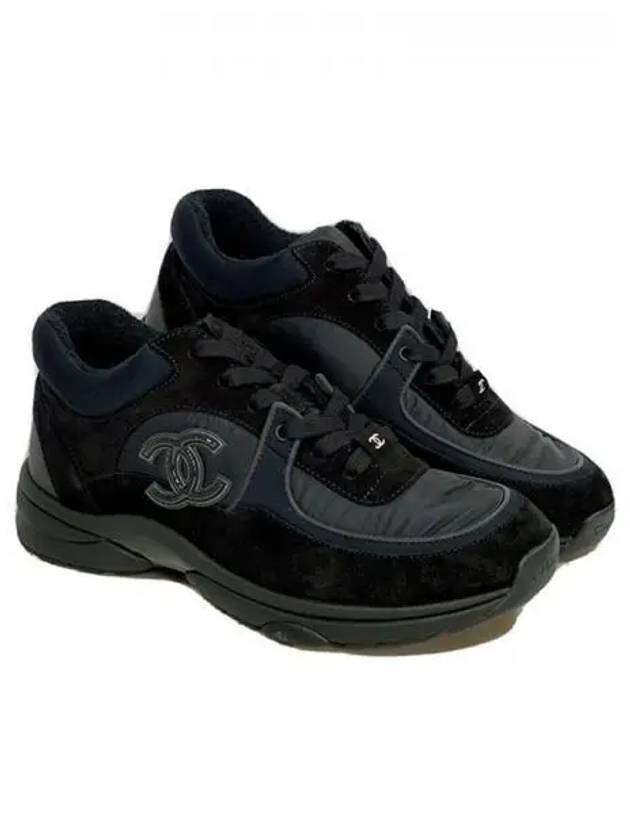 Cruz CC Logo Suede Low Top Sneakers Black Chanel