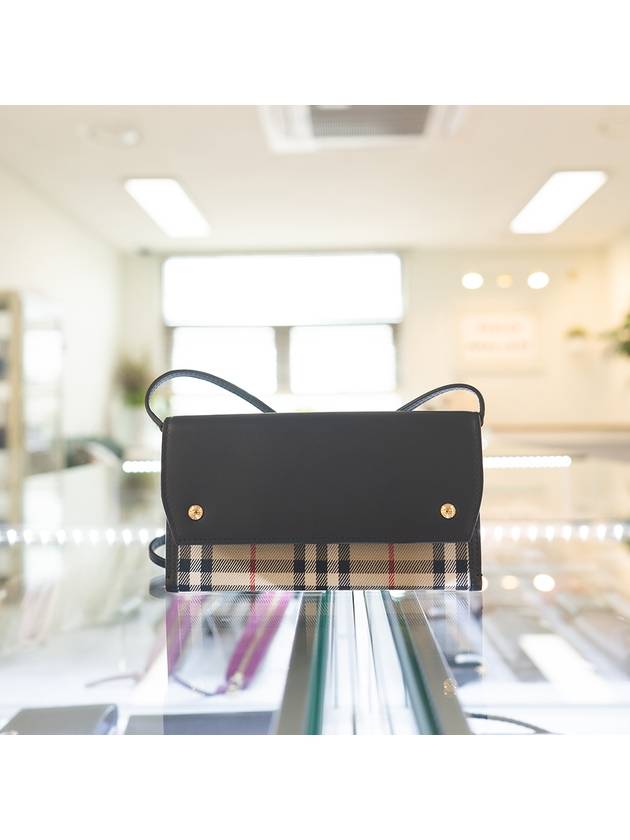 Burberry Vintage Check Leather Mini Cross Bag Black