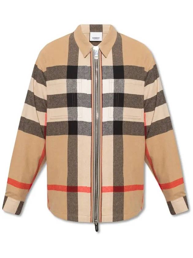 Burberry ExaGGerated Check Wool Cotton Overshirt Jacket Archive Beige