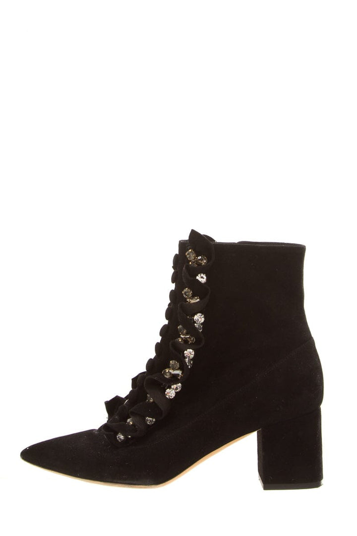 Gedebe Black & Crystal Ruffle Detail Boots SZ 39