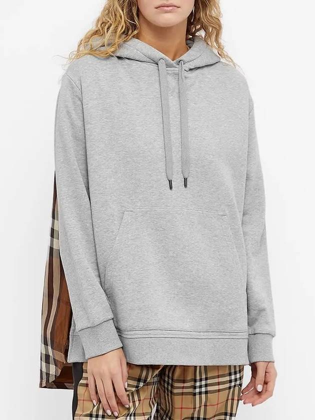 Burberry Check Panel Cotton Oversized Hoodie Melange Grey