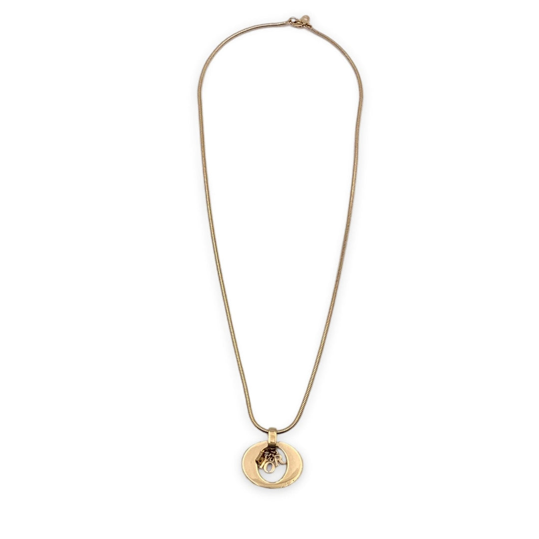 CHRISTIAN Dior Gold Metal Dangling Charms Logo Necklace