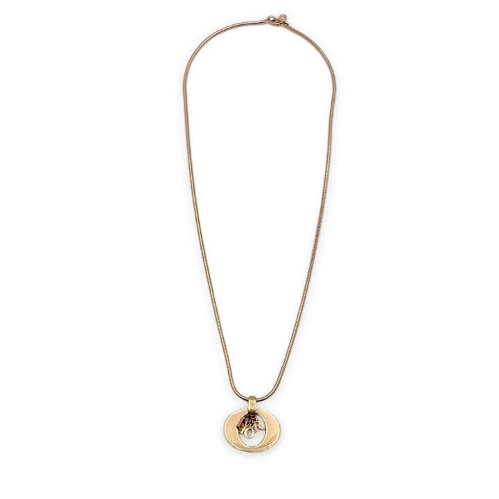 CHRISTIAN Dior Gold Metal Dangling Charms Logo Necklace