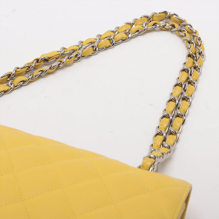 Top Quality Chanel DECAMATRASSE 34 MAXI Caviar S Single Flap Double Chain Bag Yellow Silver  13th A58601
