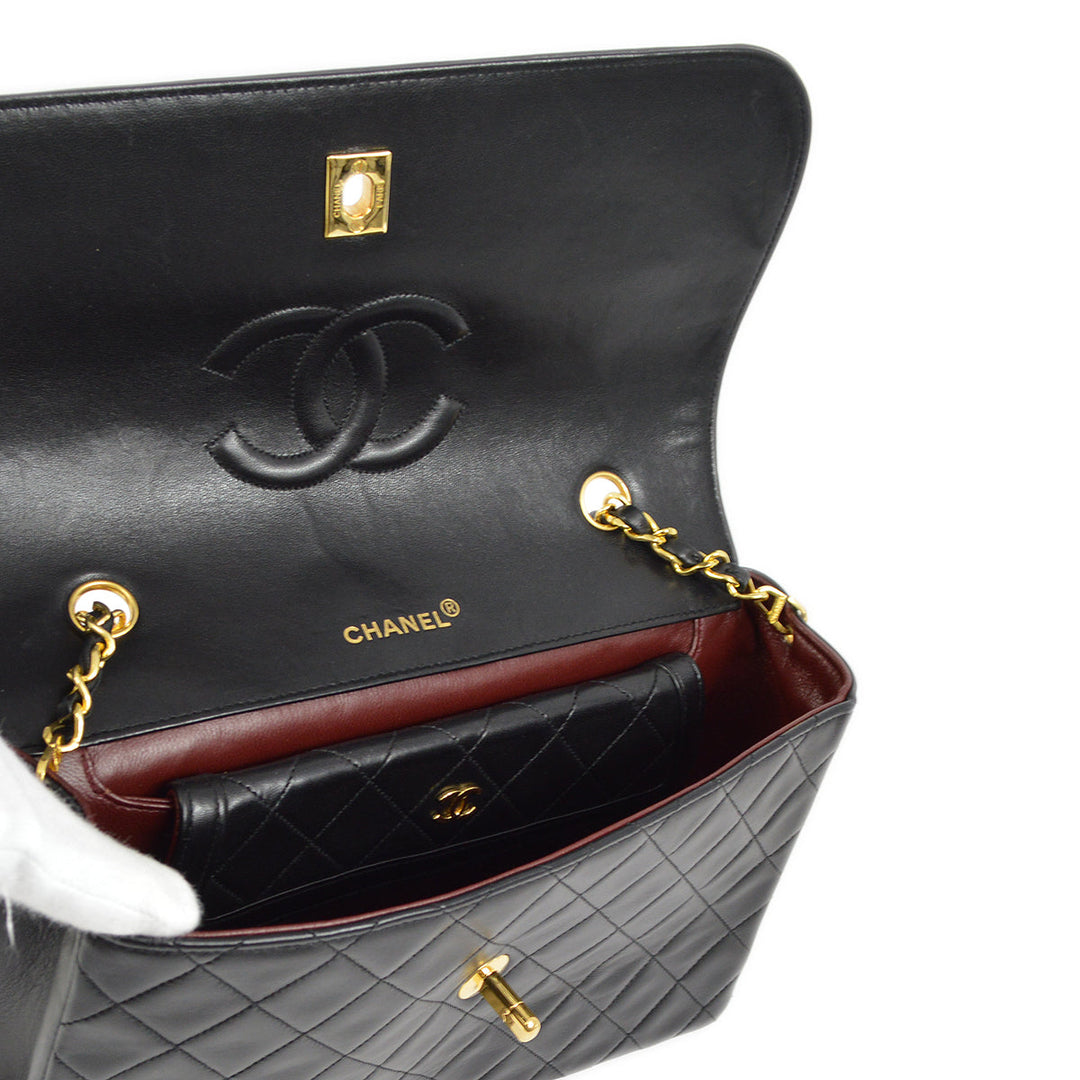 Top Quality Chanel Black Lambskin Straight Flap Shoulder Bag