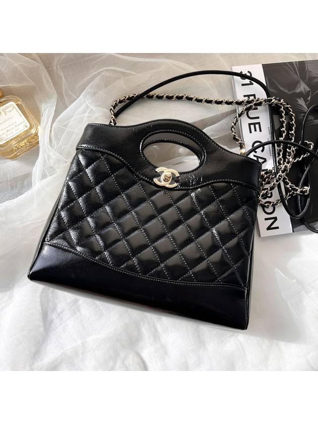 31 Gold Hardware Small Shiny Lambskin Shoulder Bag Black Chanel