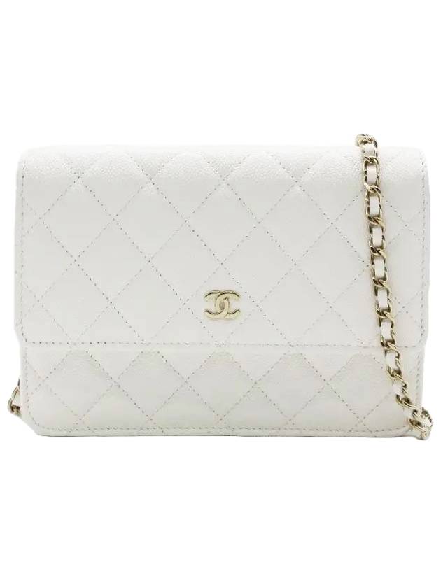 CC Logo Leather Cross Bag White Chanel