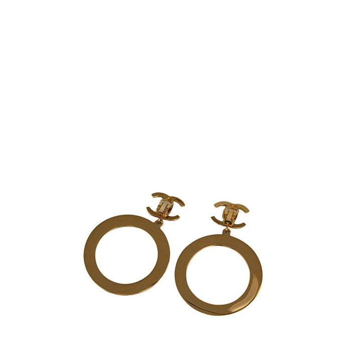 Top Quality Chanel Vintage Oval Logo Earrings Gold