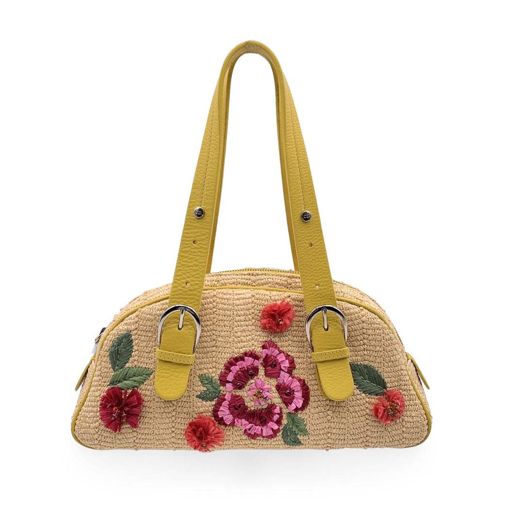 CHRISTIAN Top quality Dior Limited Edition Yellow Raffia Flower Handbag