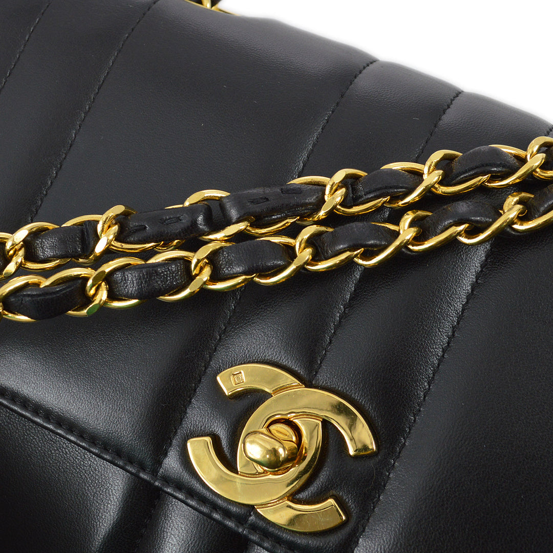 Top Quality Chanel 1994-1996 Black Lambskin Small Vertical Stitch Straight Flap Bag