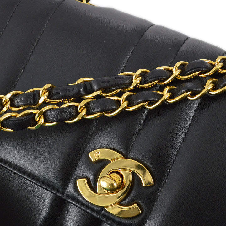 Top Quality Chanel 1994-1996 Black Lambskin Small Vertical Stitch Straight Flap Bag