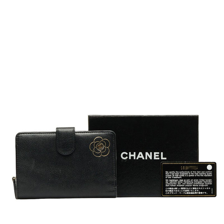 Top Quality Chanel CAMERIA COCOMARK Folding Wallet Black Leather  CHANEL