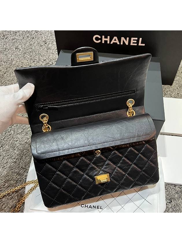 255 Vintage Calfskin Gold Tone Metal Large Flap Shoulder Bag Black Chanel