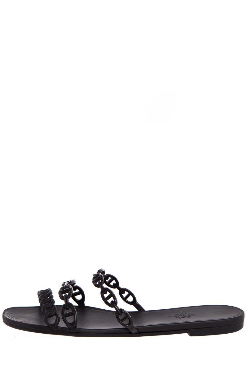 Hermès Black Rivage Chaîne d'Ancre Insignia Rubber Sandals SZ 41