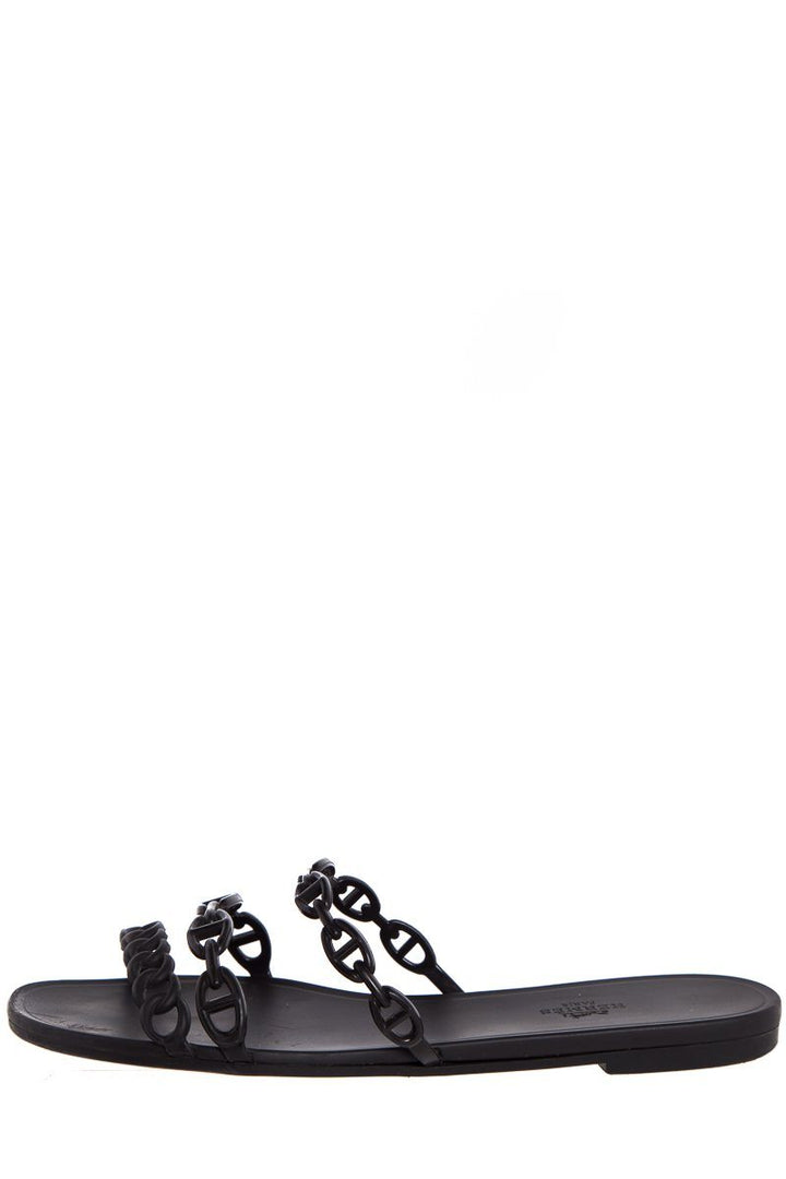 Hermès Black Rivage Chaîne d'Ancre Insignia Rubber Sandals SZ 41