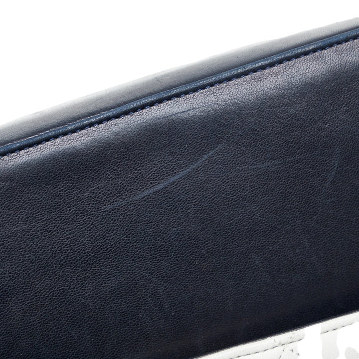 Top Quality Chanel Vintage Matrasse Chain Shoulder Bag Navy White Lambskin