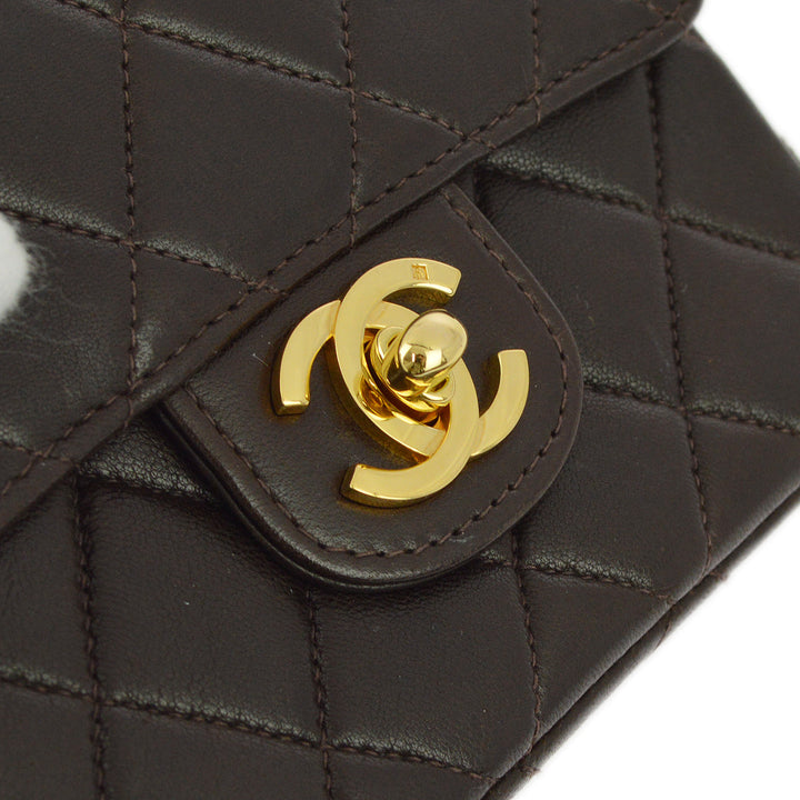 Top Quality Chanel Brown Lambskin Classic Flap Micro Handbag