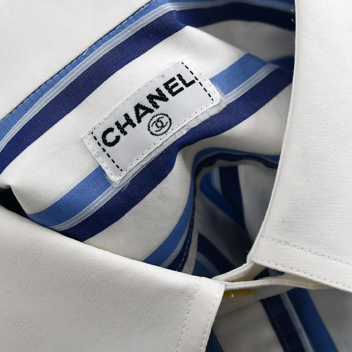 Top Quality Chanel Shirt Blouse White Blue